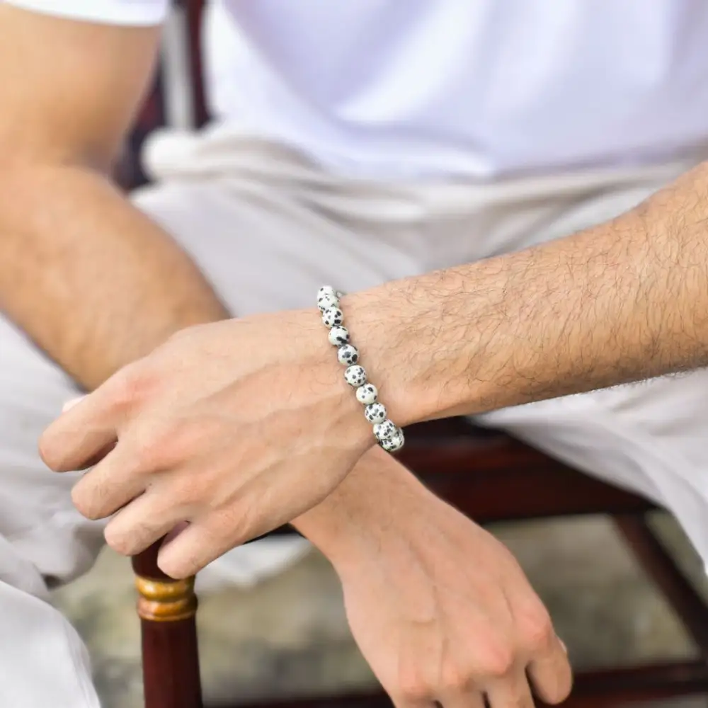 Minimal Dalmatian Stone Bead Bracelet