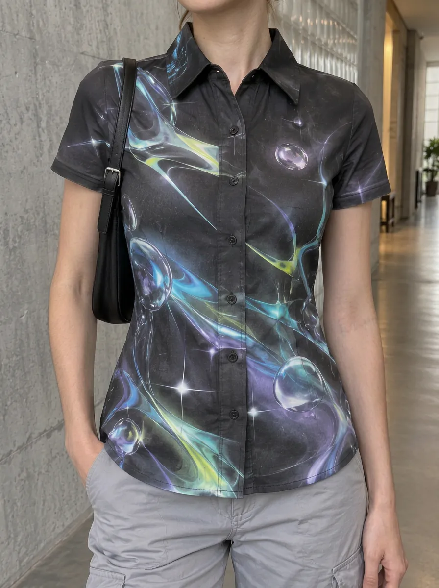 Women's Flowing Y2K Aesthetic Abstract Bubble Shirt