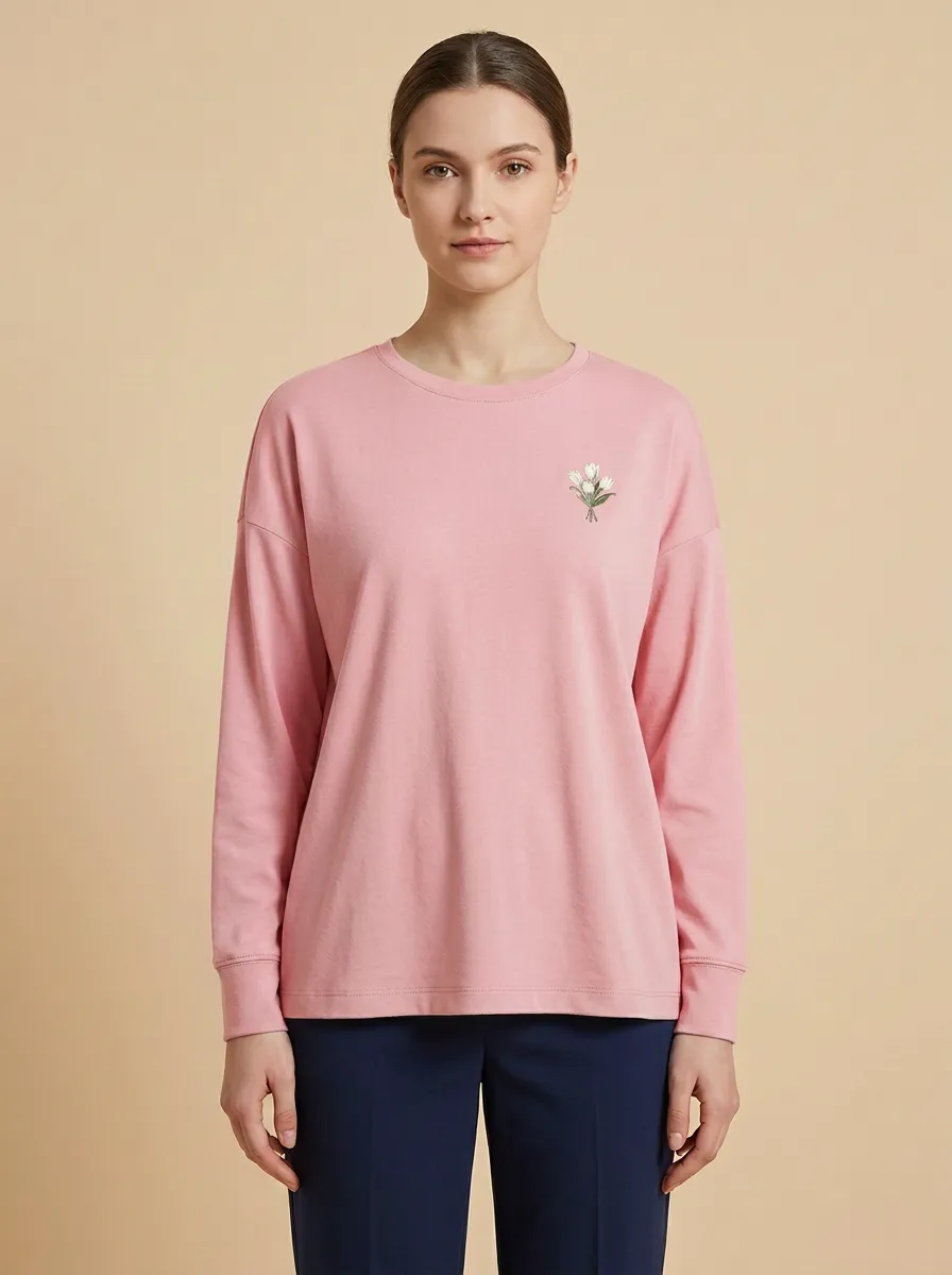 Women's Floral Embroidery Long-Sleeve T-Shirt