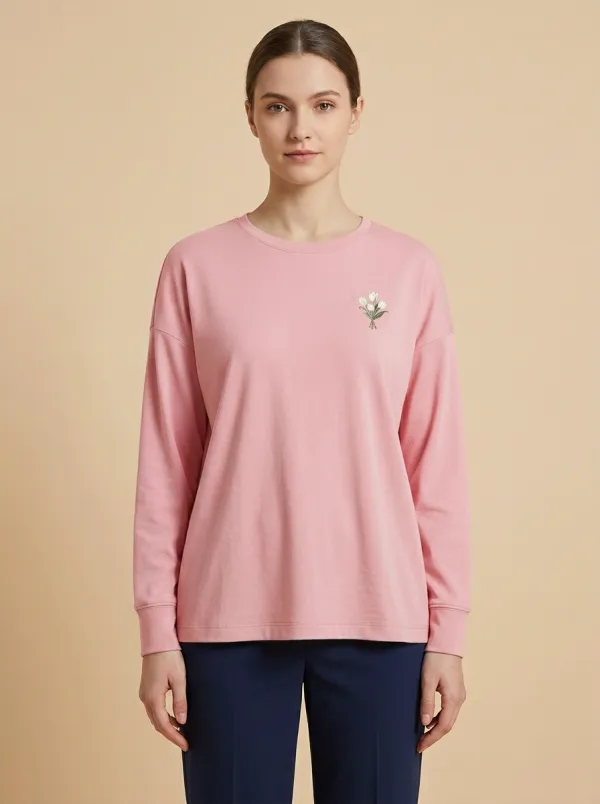 Women's Floral Embroidery Long-Sleeve T-Shirt