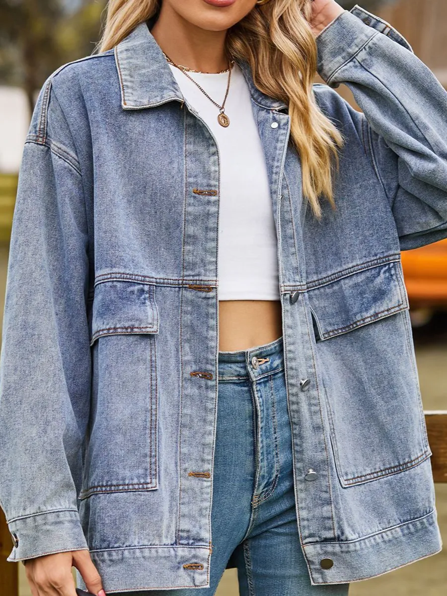 Drop-shoulder Denim Jacket with Pockets