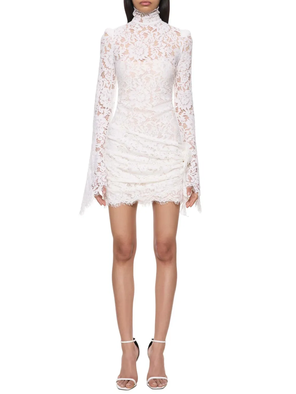 High Neck Lace Long Sleeved Mini Dress