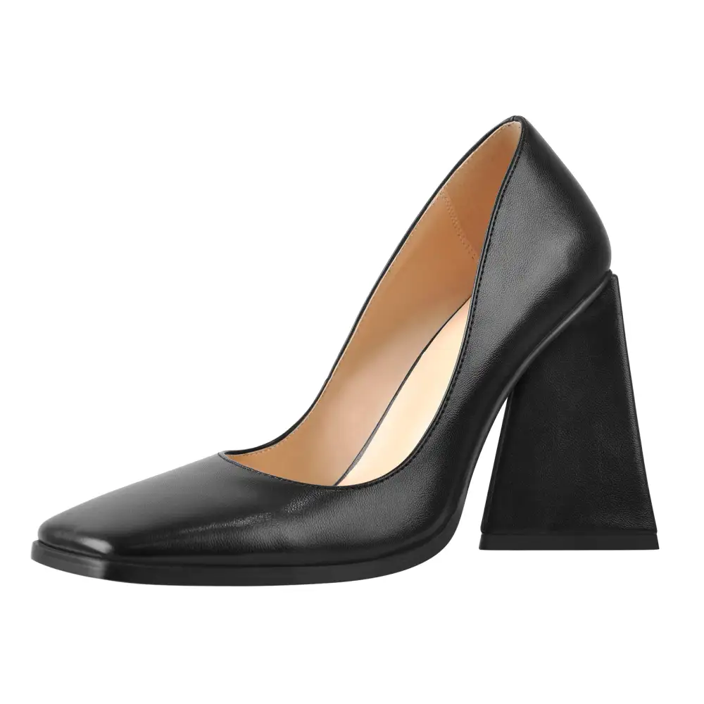 Patent Finish Pointed Toe Chunky Heel Pumps