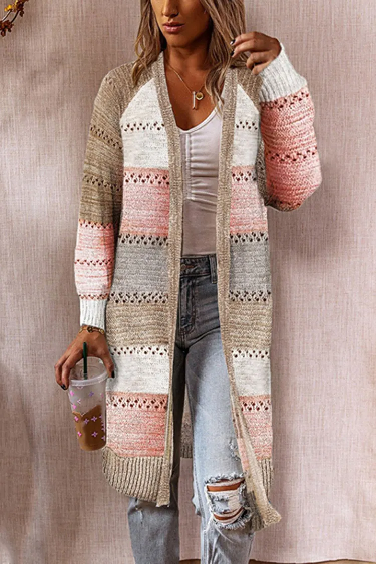 Vintage Contrast Cutout Sweater Cardigan