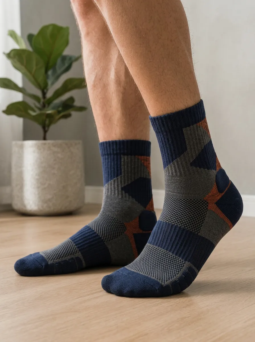 Men's Geometric Pattern Navy Grey Orange Printed Socks