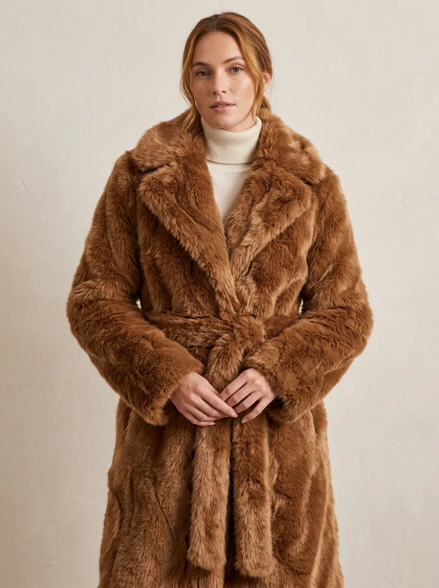 Rich Faux Fur Belted Coat