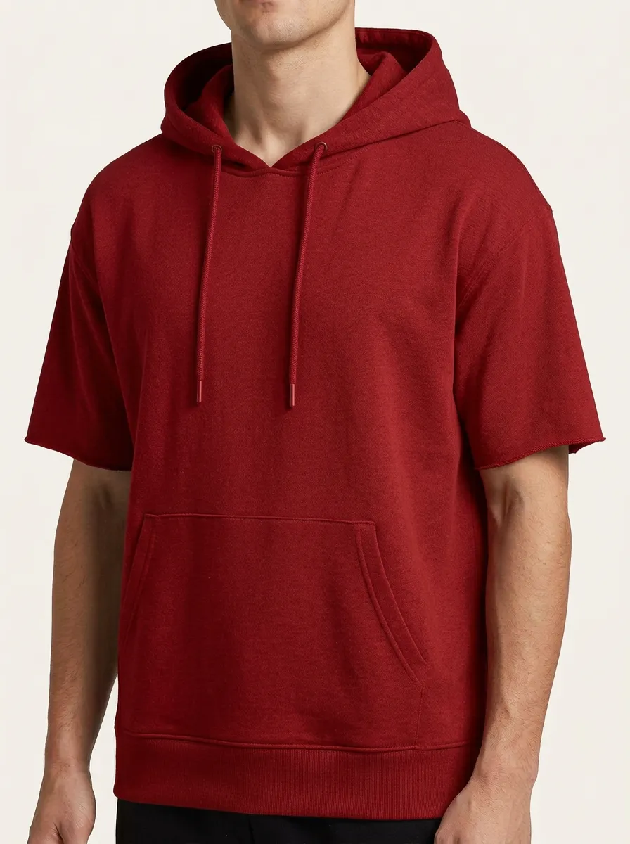 Classic Short Sleeve Raw Edge Street Look Men's Hoodie