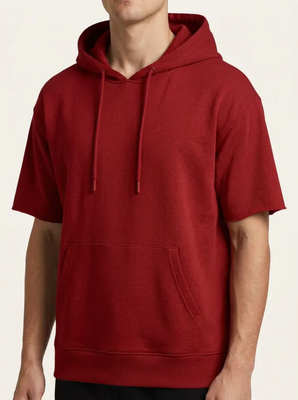 Classic Short Sleeve Raw Edge Street Look Men's Hoodie