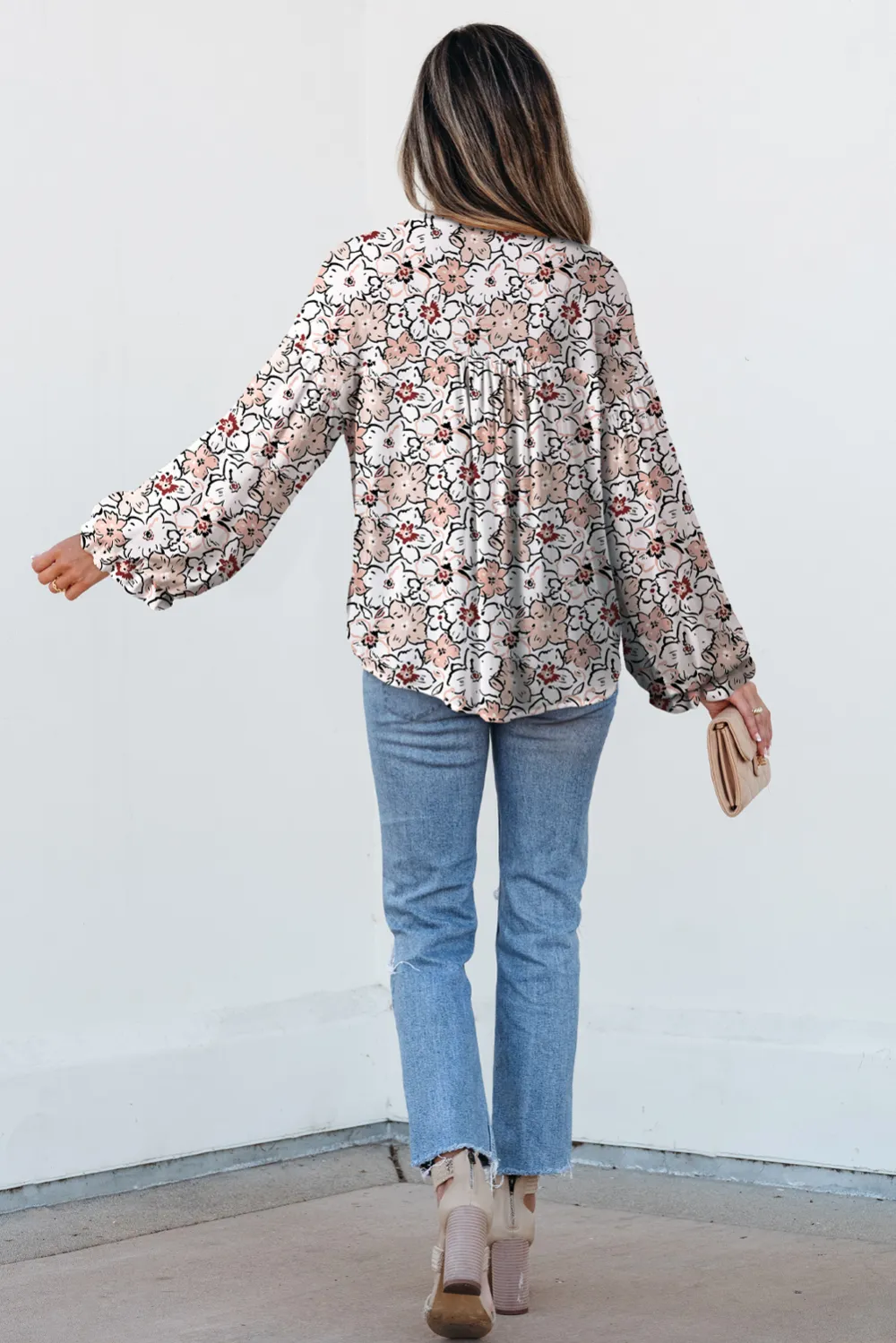 Khaki Bold Floral Print Frilled Shirt