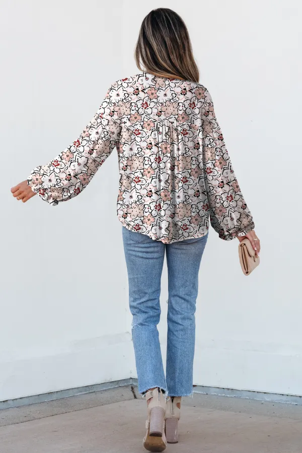Khaki Bold Floral Print Frilled Shirt