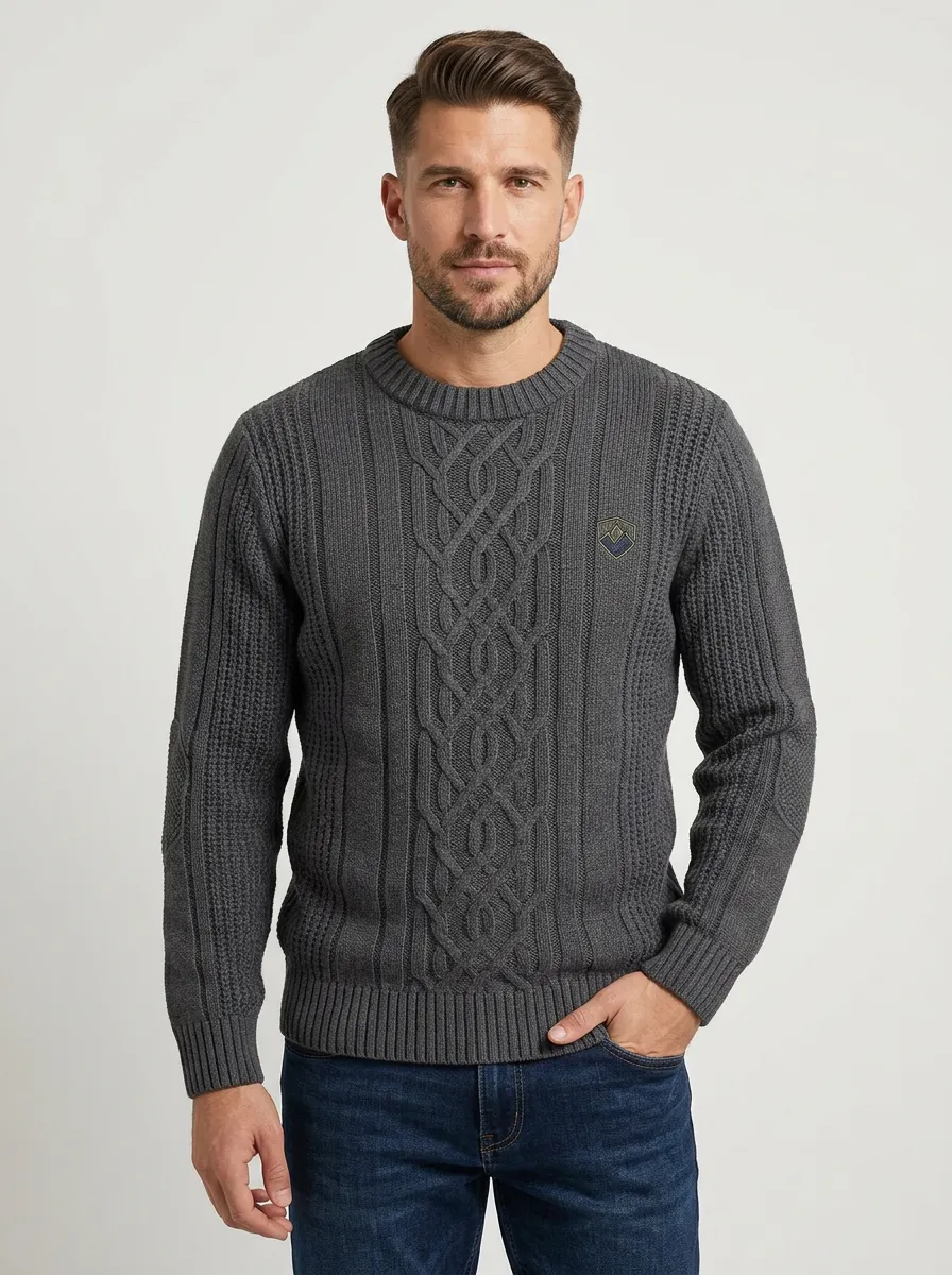 Men's Charcoal Grey Outdoor Mountain Badge Knit Sweater