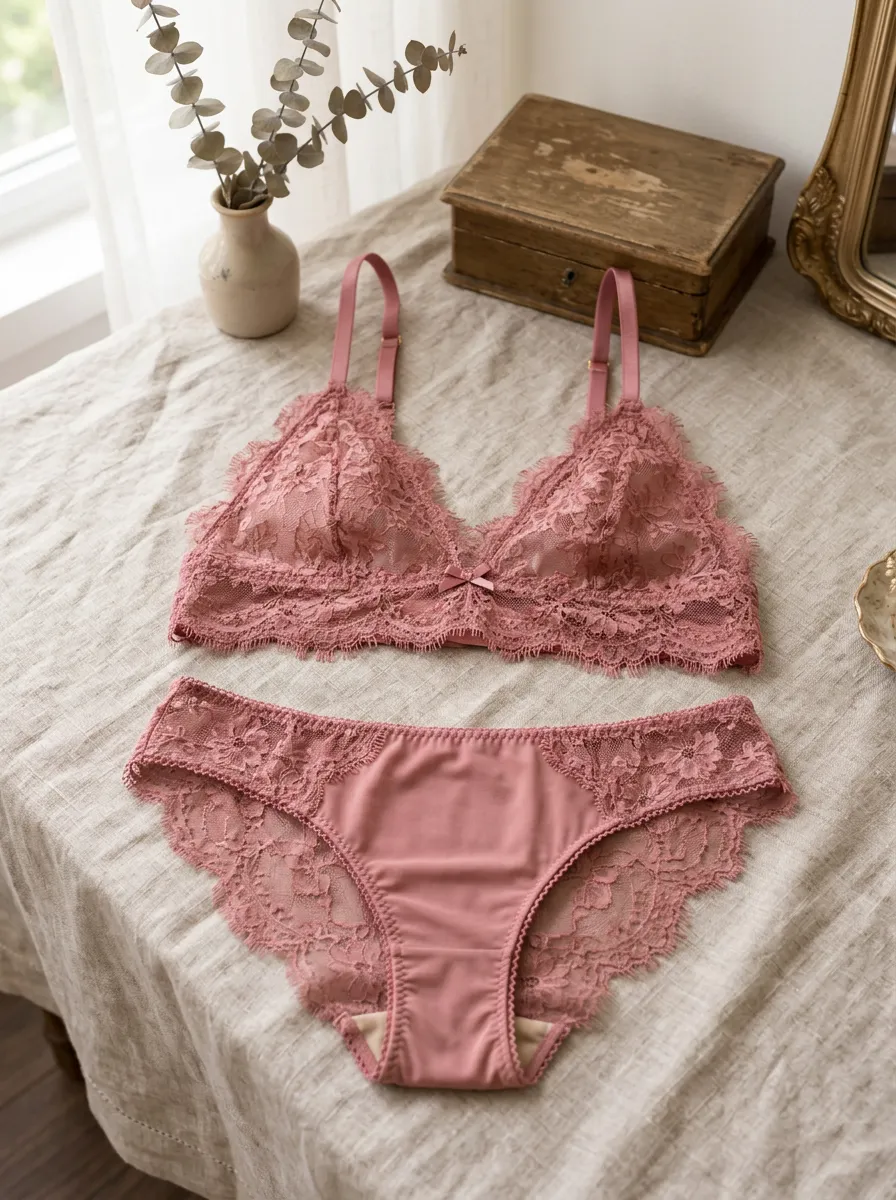 Women's Dusty Floral Lace And Lingerie Set