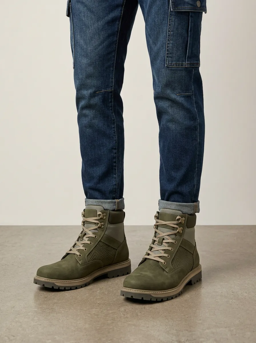 Unisex Modern Outdoor Hiking Topographic Pattern Print Work Boots