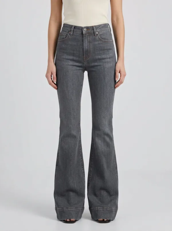 Contemporary Contrast Stitch High Rise Flare Jeans
