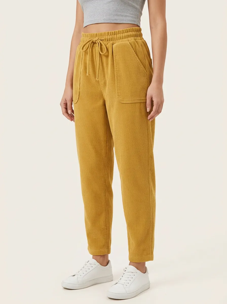 Women's Deep Patch-Pocket Drawstring Tapered Corduroy Pants