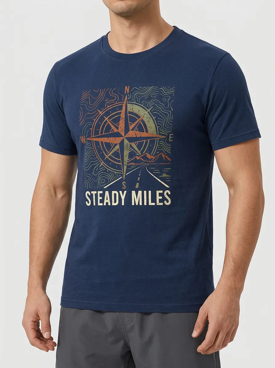 Men's Outdoor Adventure Compass Steady Miles Printed T-shirt