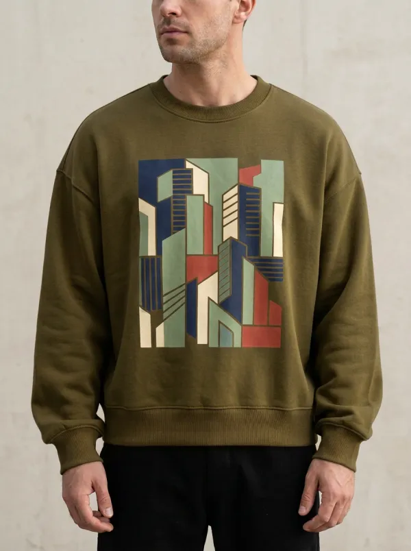 Urban Architecture Abstract Cityscape Graphic Crewneck Sweatshirt
