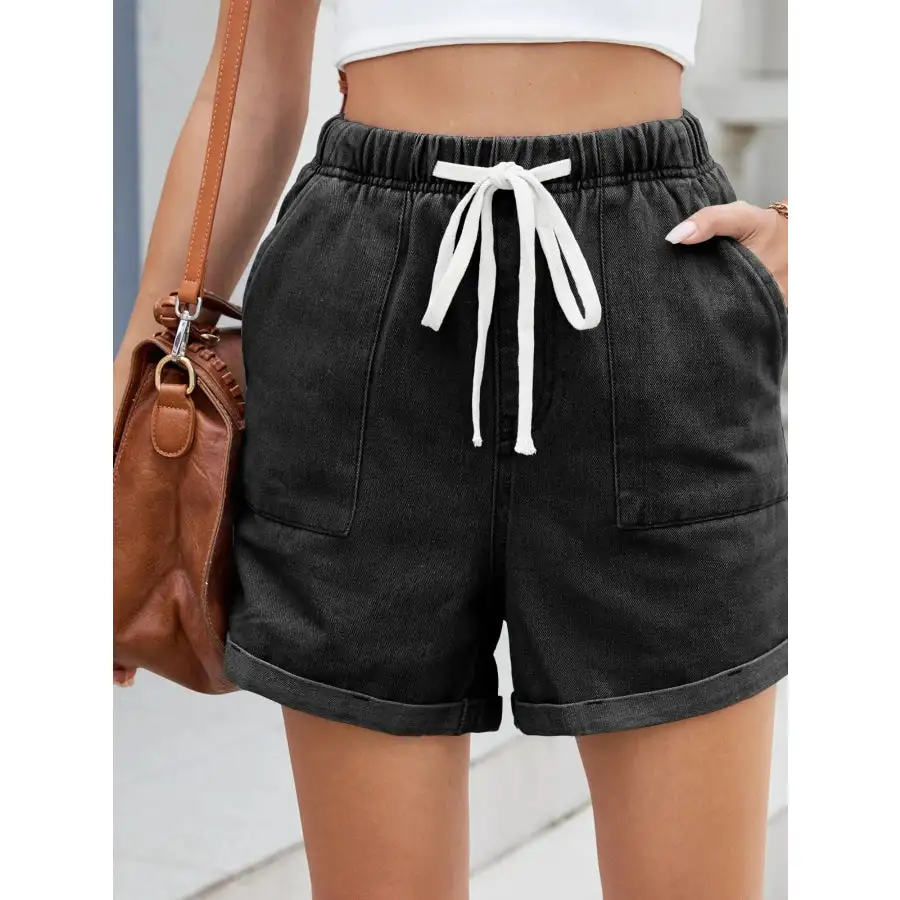 Casual Drawstring Pocketed Denim Shorts