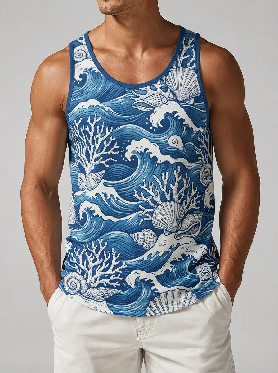 Men's Ocean Print Graphic Tank Top