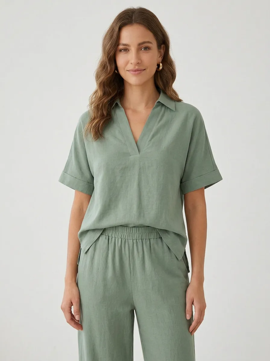 Pocket Relaxed Women's V-Neck Casual Lounge Set