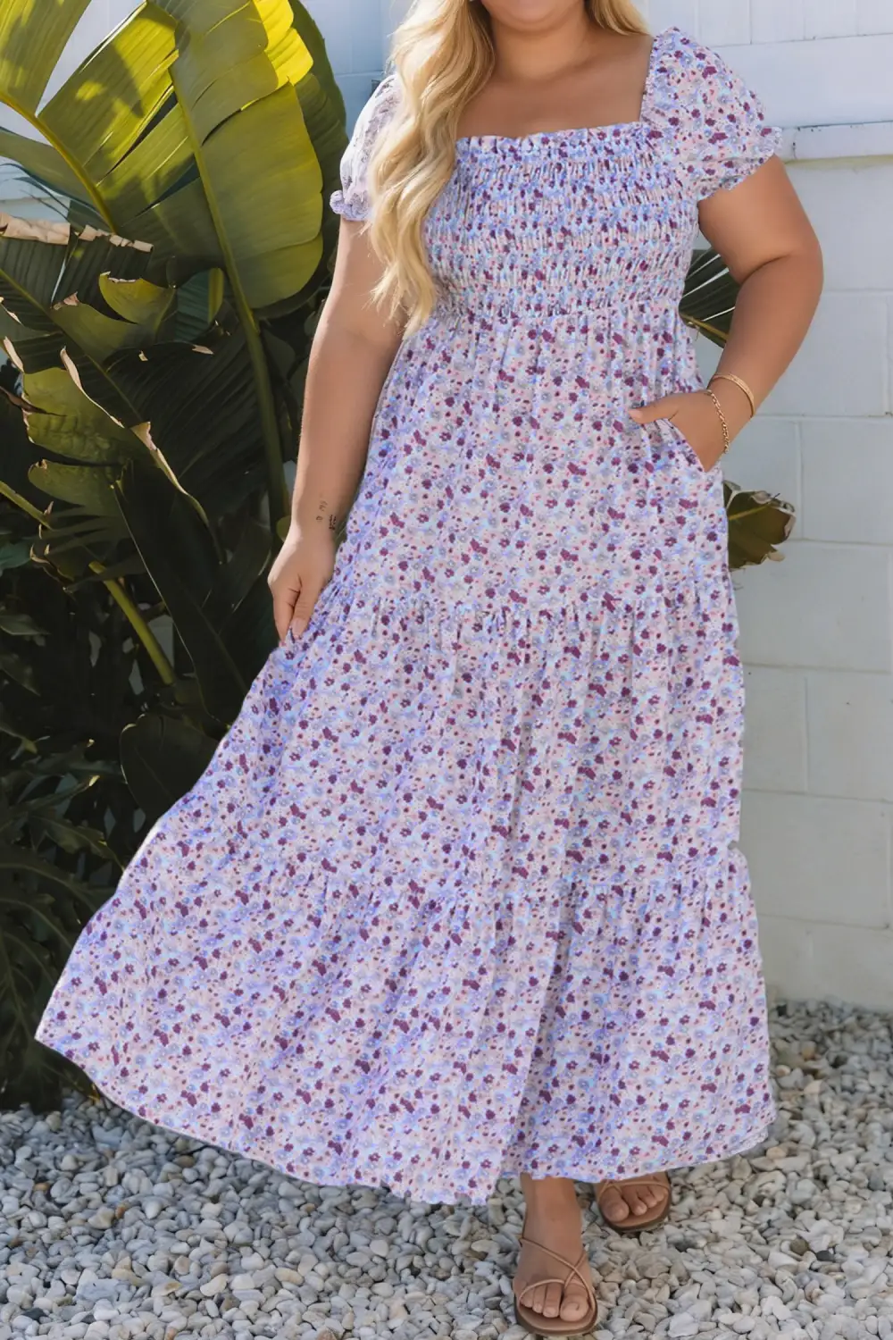 Floral Printed Square Neck Maxi Dress