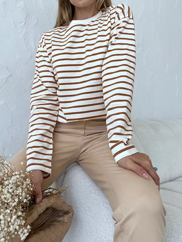 Long Sleeve Relaxed Stripe Round Neck T-Shirt