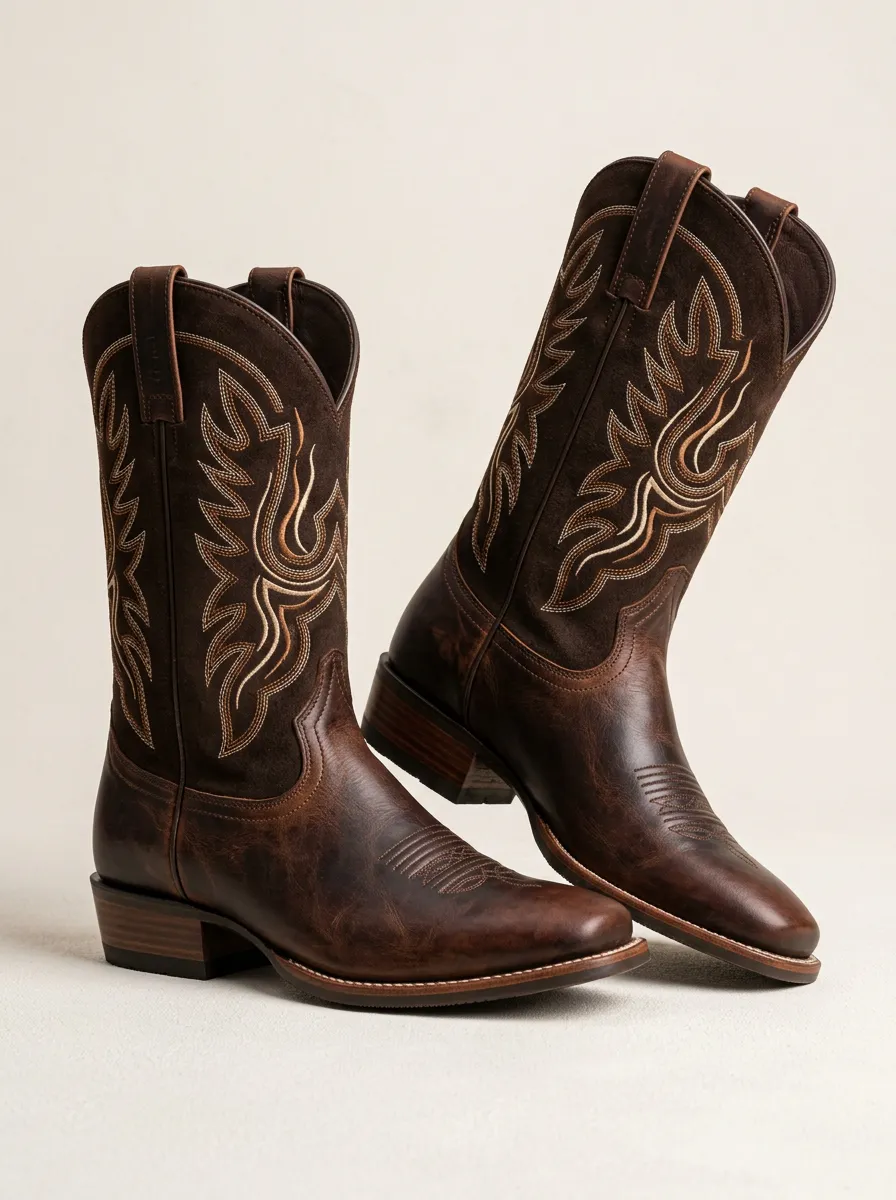 Men's Western Cowboy Embroidered Western Boots Suede