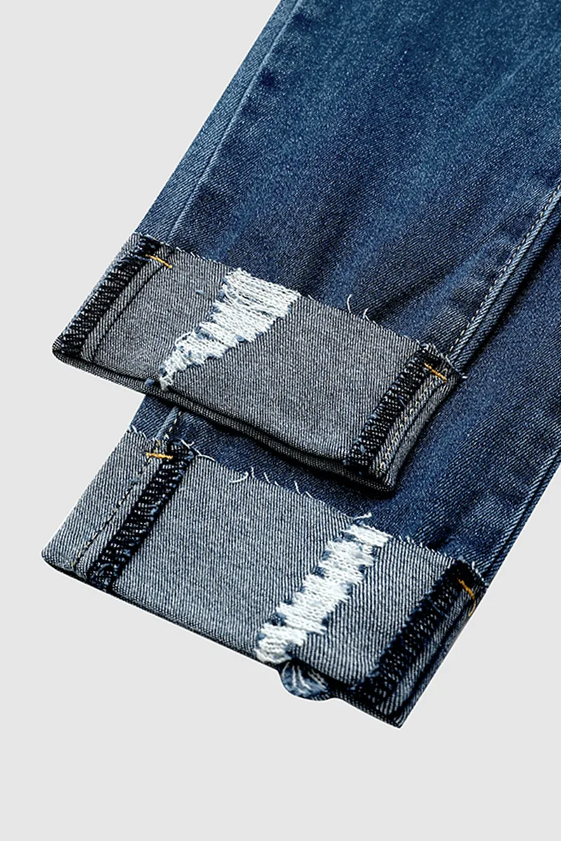 Ladder Ripped Rolled Hem Mid Waist Skinny Jeans
