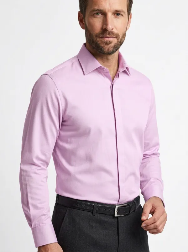 Men's Business Casual Solid Grey Long Sleeve Dress Shirt