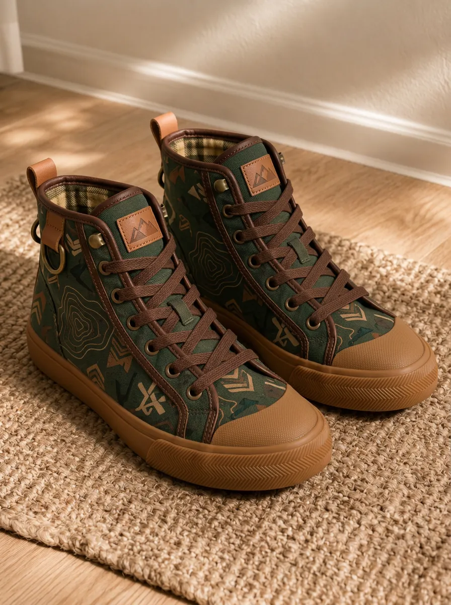 Men's Outdoor Hiking Topographic Pattern Printed Canvas Shoes