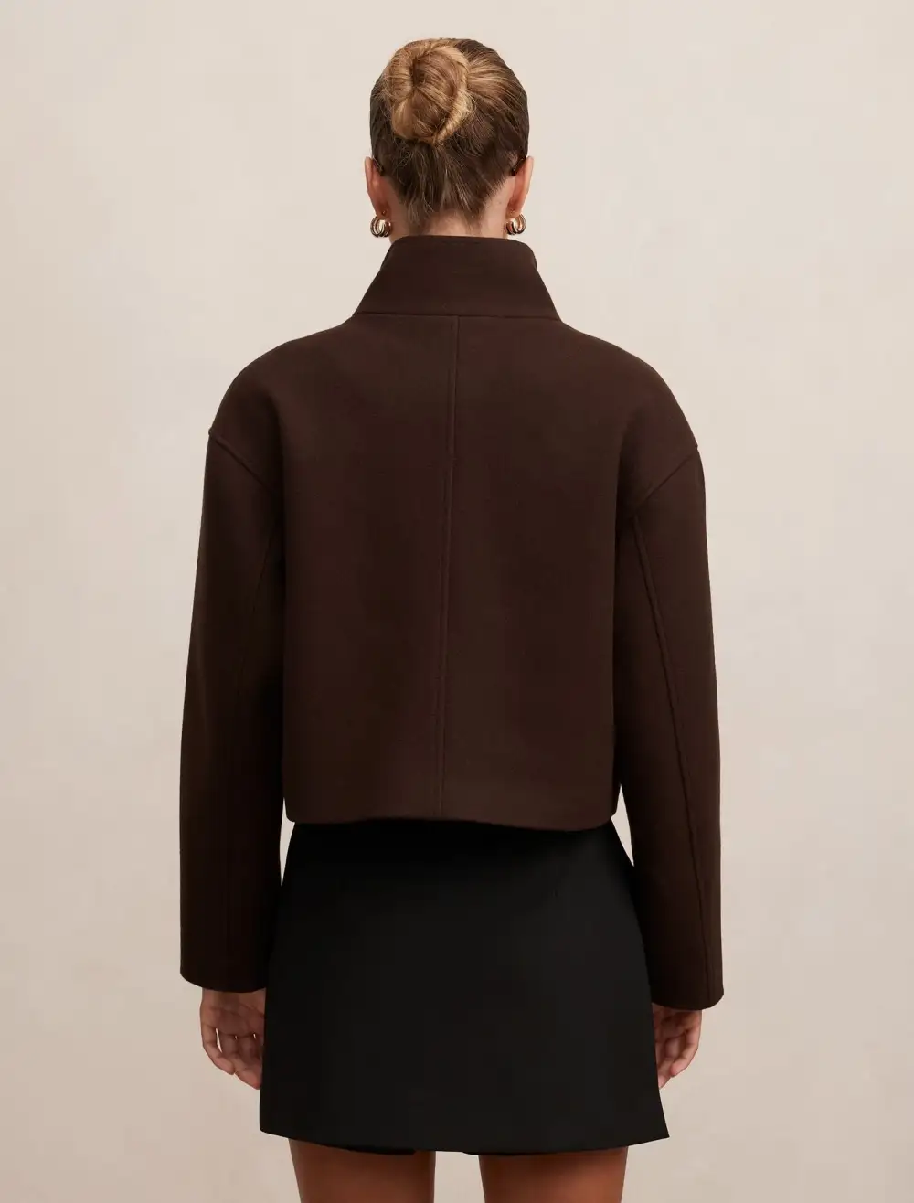 Espresso Brown Cropped Funnel Neck Zip-Up Jacket