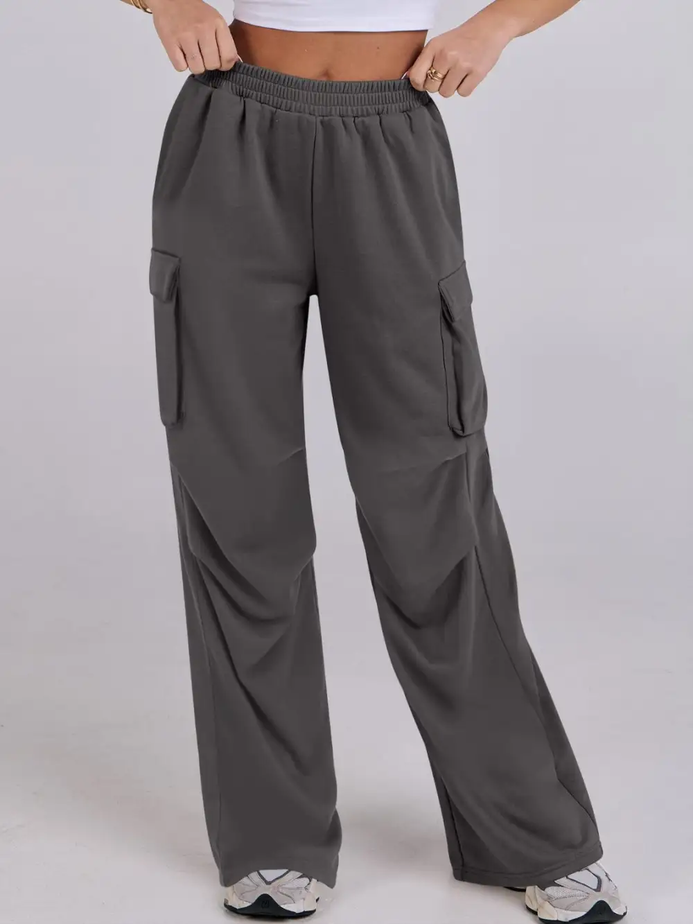 Elastic Waist Wide Leg Pants With Pocket