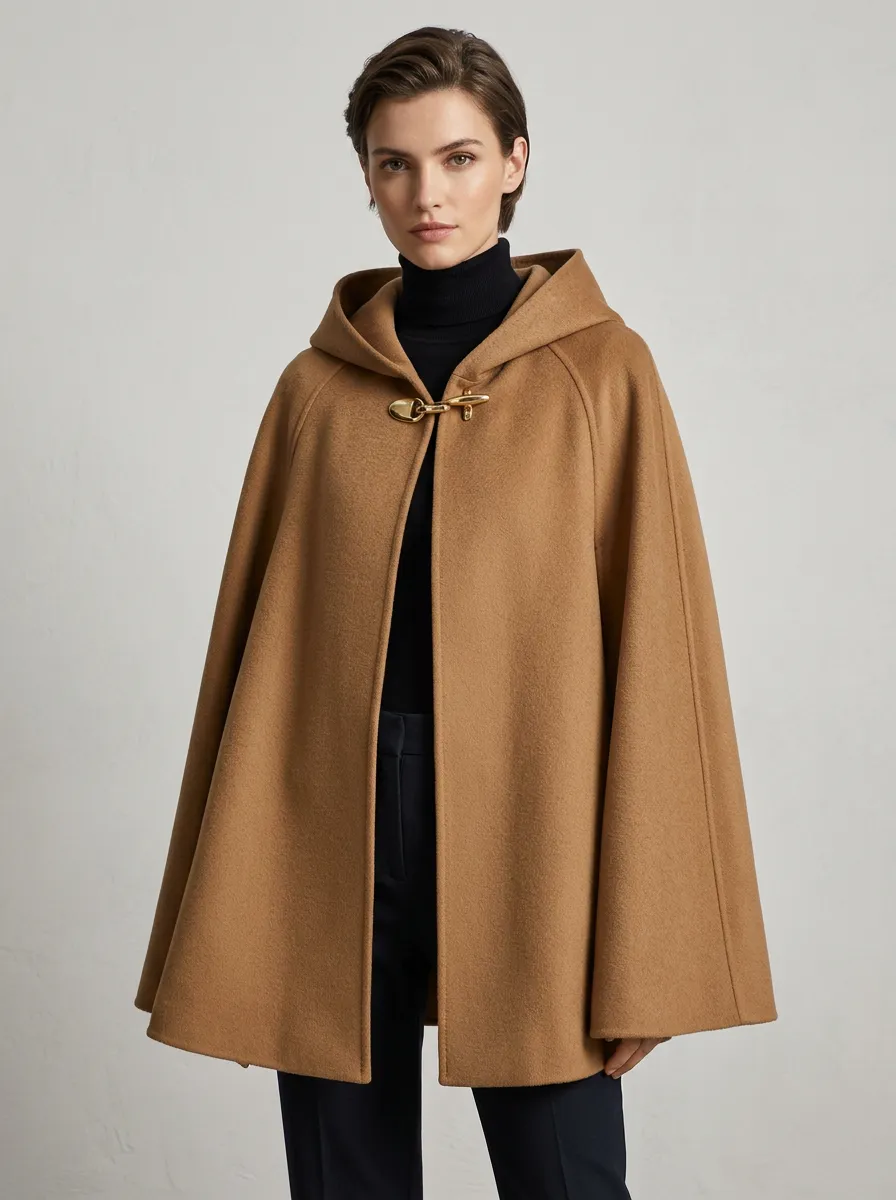Hooded Clasp-Front Women's Cape Poncho