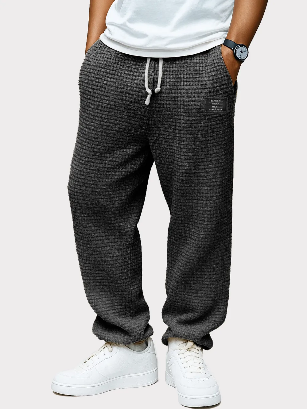 Clean Cut Textured Knit Drawstring Trousers