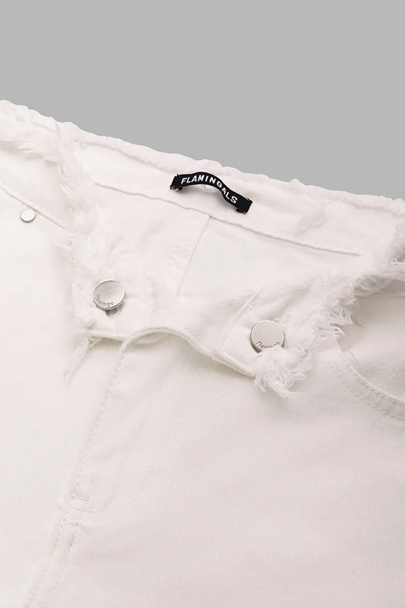 Mid Waist Ripped Raw Hem Flare Jeans