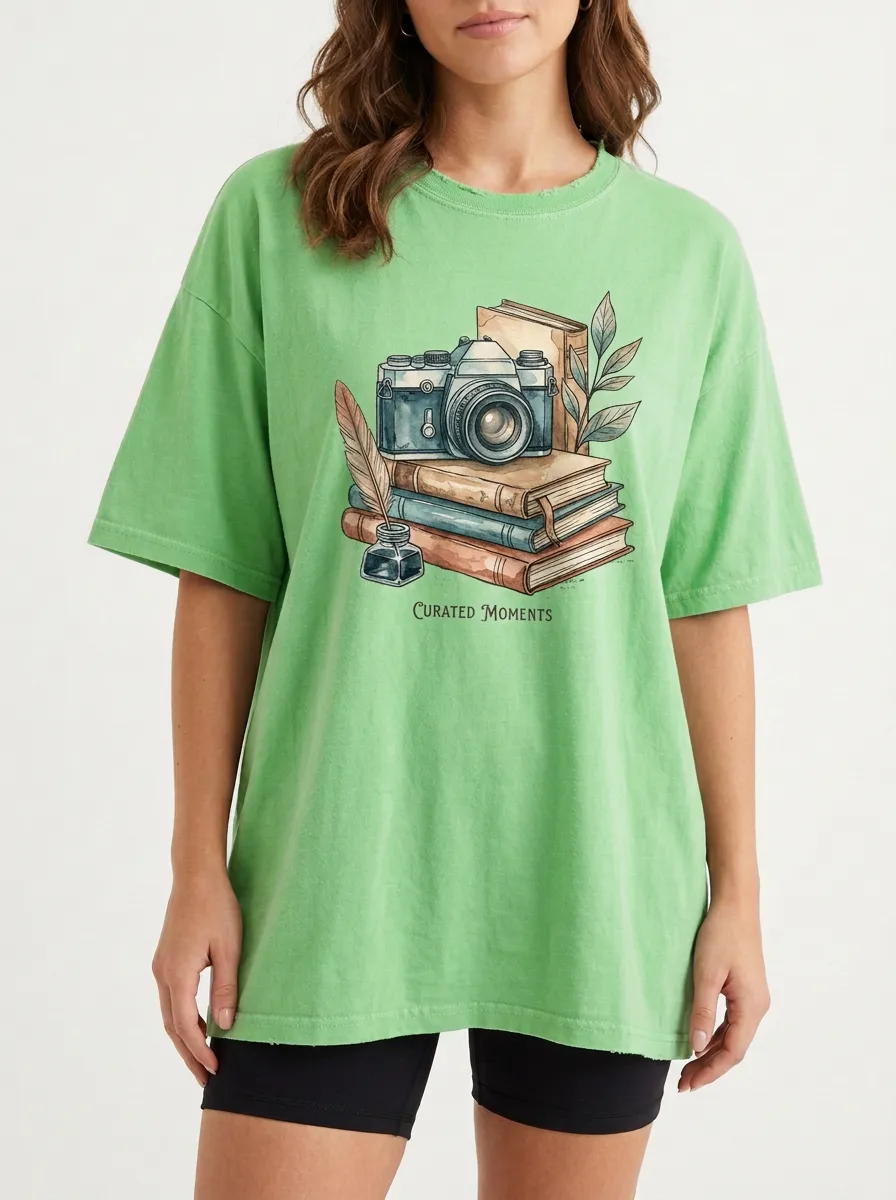Women's Book-Inspired Photography Camera Printed T-Shirt