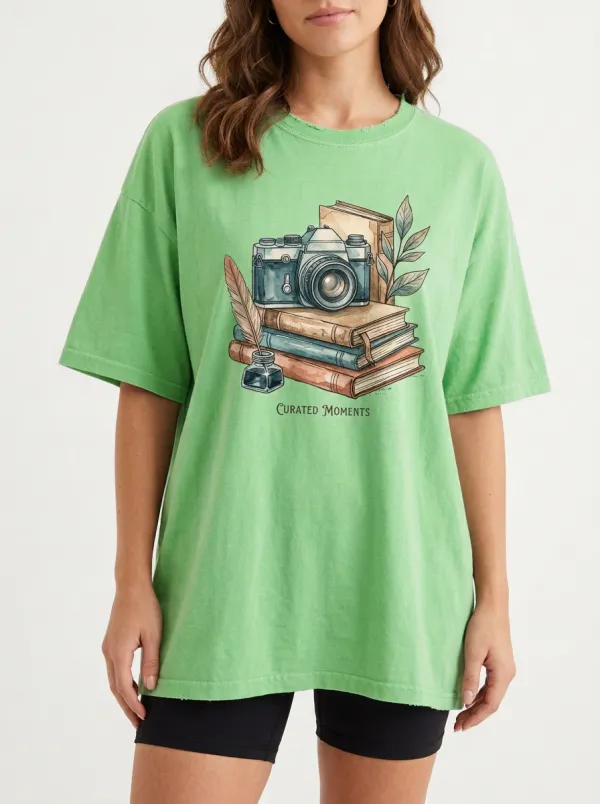 Women's Book-Inspired Photography Camera Printed T-Shirt