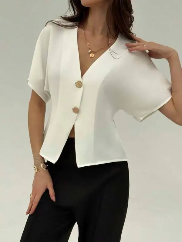 Classic V Neck Button Down Shirt