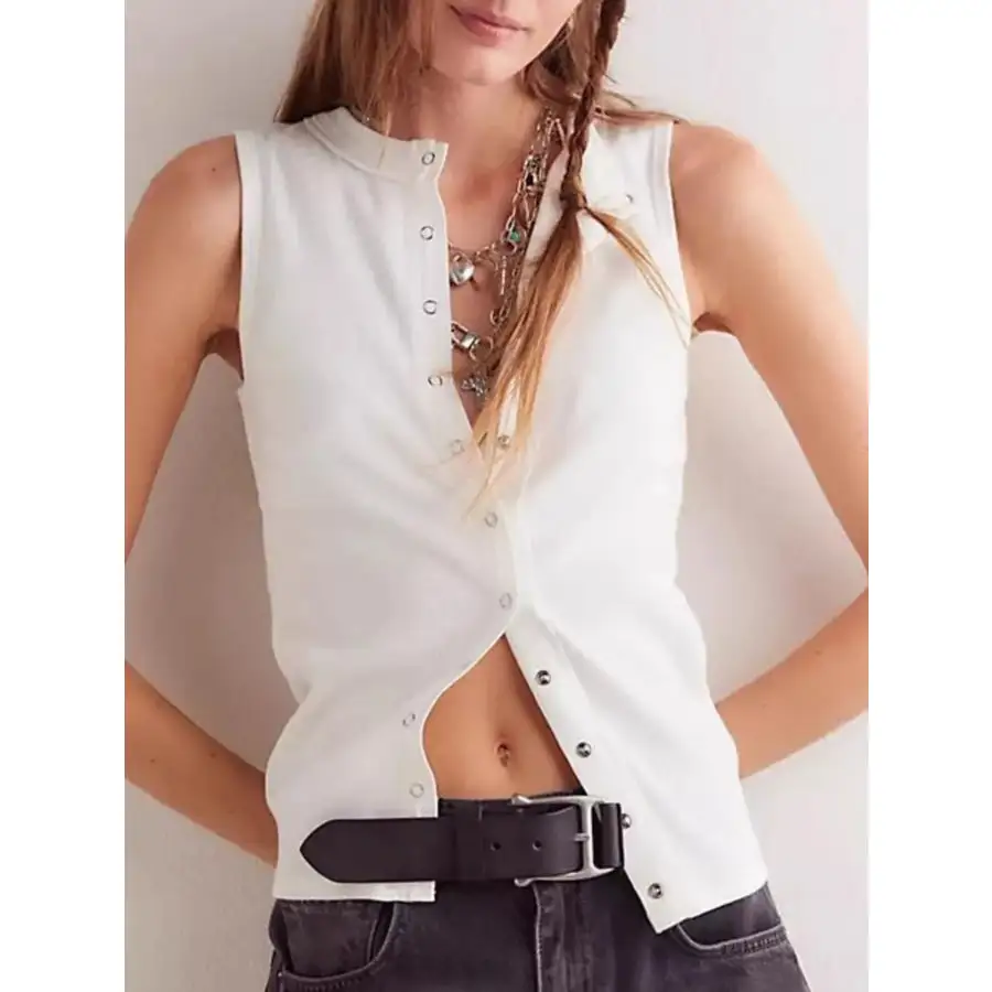 Snap Down Round Neck Ribbed Slim Tank