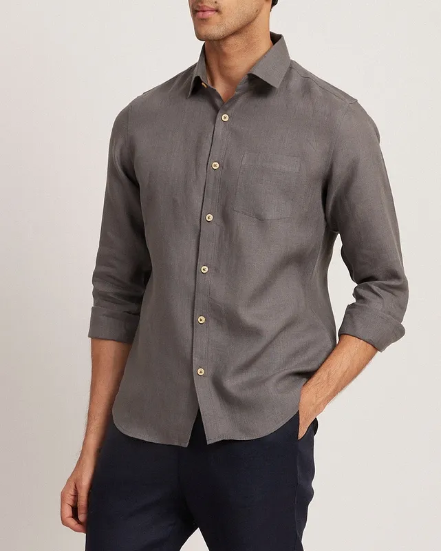 Slate Gray Linen Button-Up Shirt