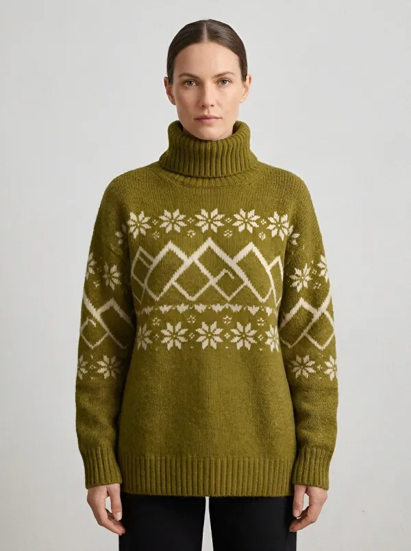 Women's Winter Nordic Snowflake Geometric Printed Turtleneck Sweater