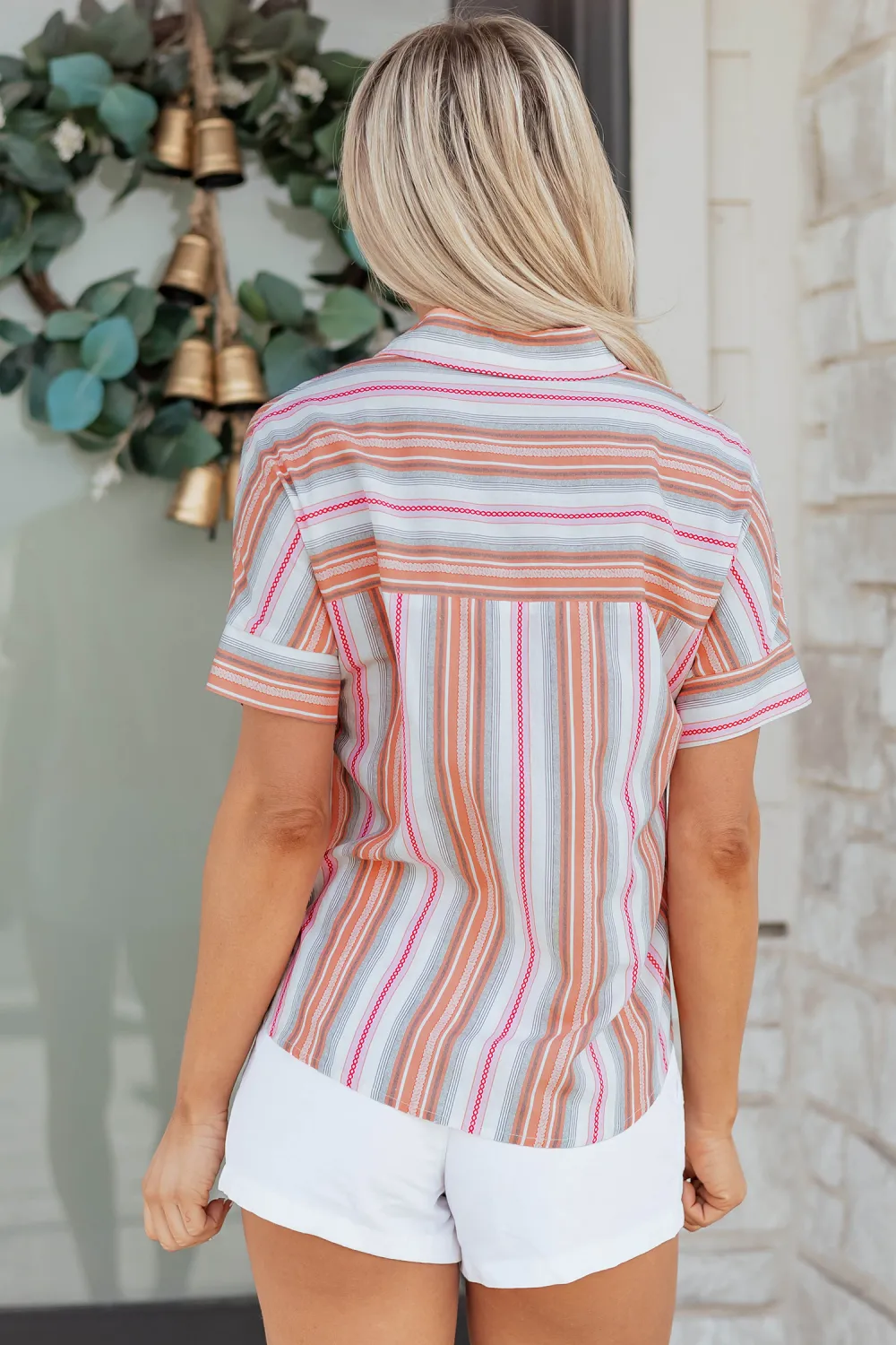 Pink Stripe Button Up Short Sleeve Shirt