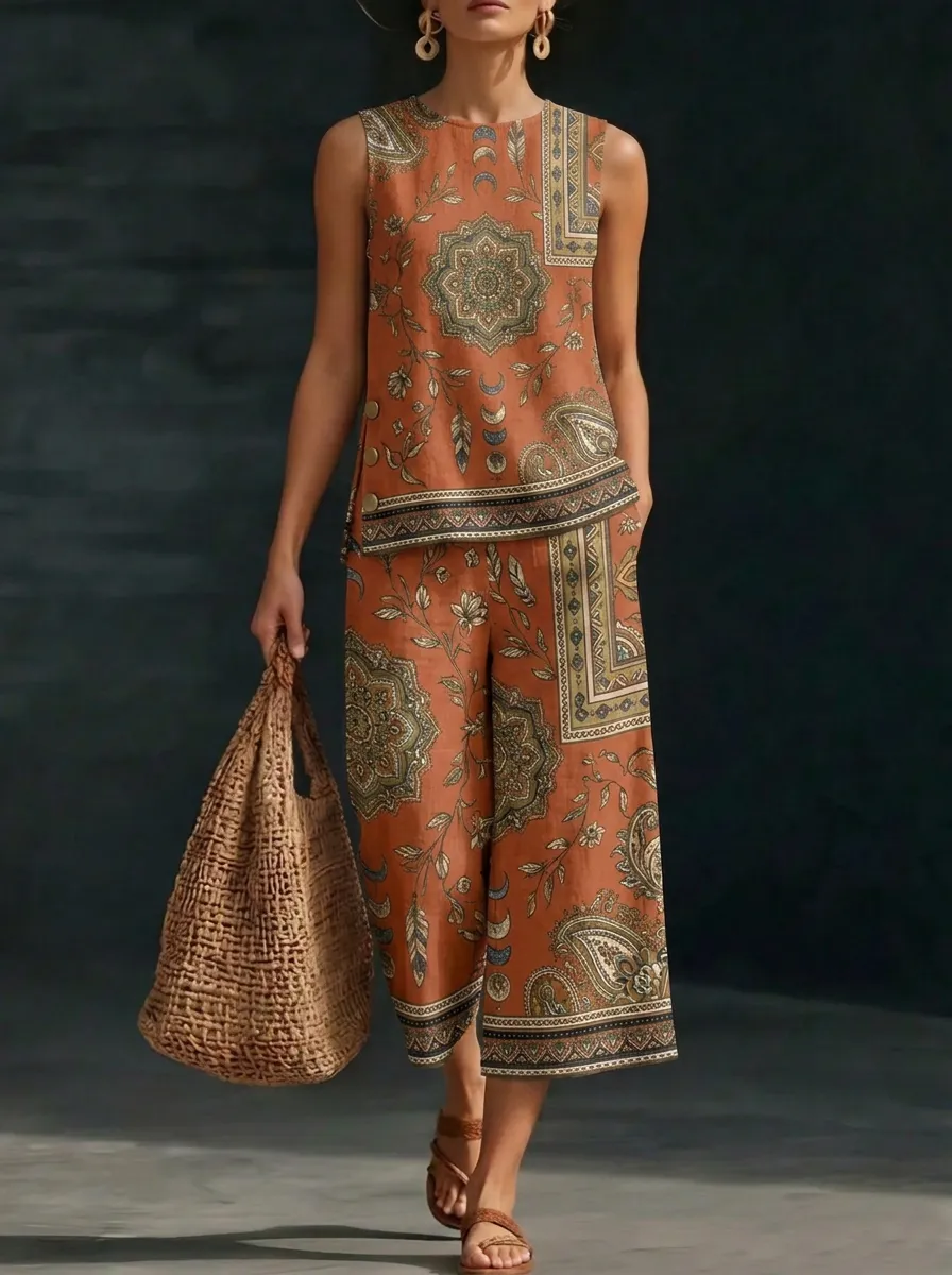 Women's Bohemian Mandala Paisley Printed Sleeveless Set