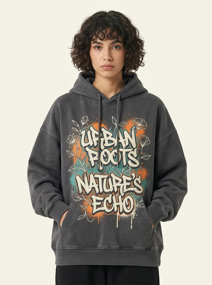 Unisex Urban Roots Nature's Echo Graffiti Floral Hoodie