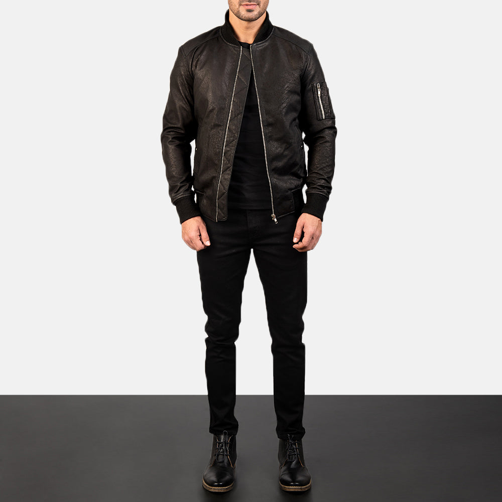 Men's Rugged Bomber Leather Distressed Jacket