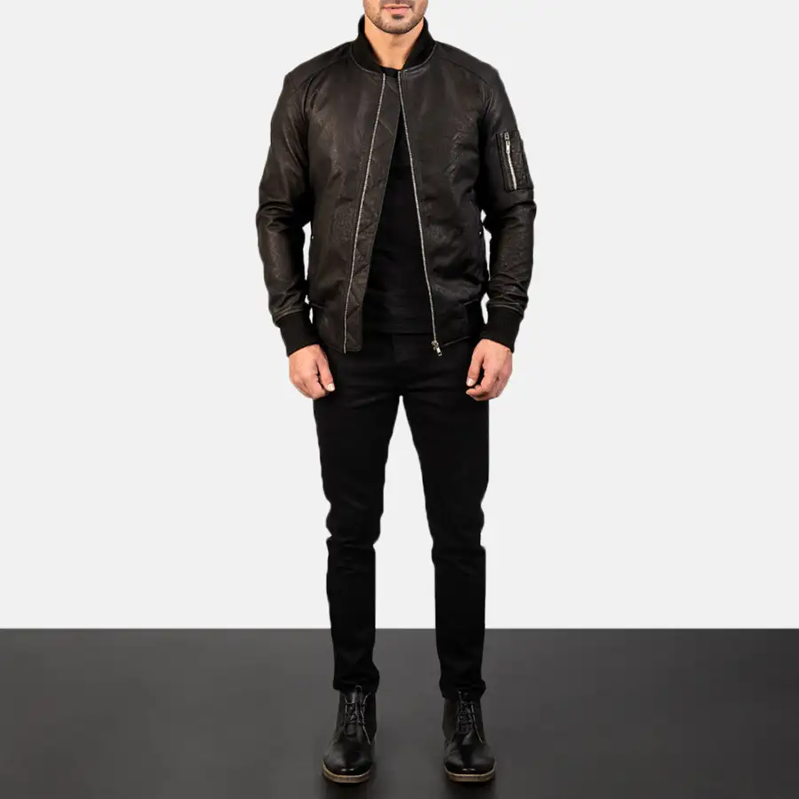 Men's Rugged Bomber Leather Distressed Jacket