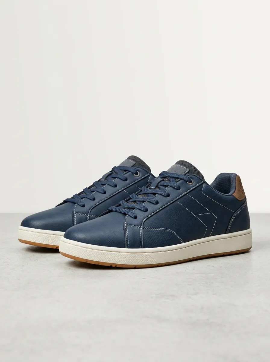 Rugged Leather Look Stitched Collection Men's Casual Sneakers