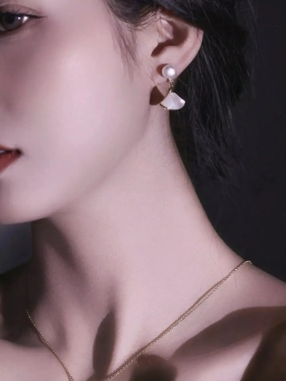 Fan Shaped Pearl Drop Earrings