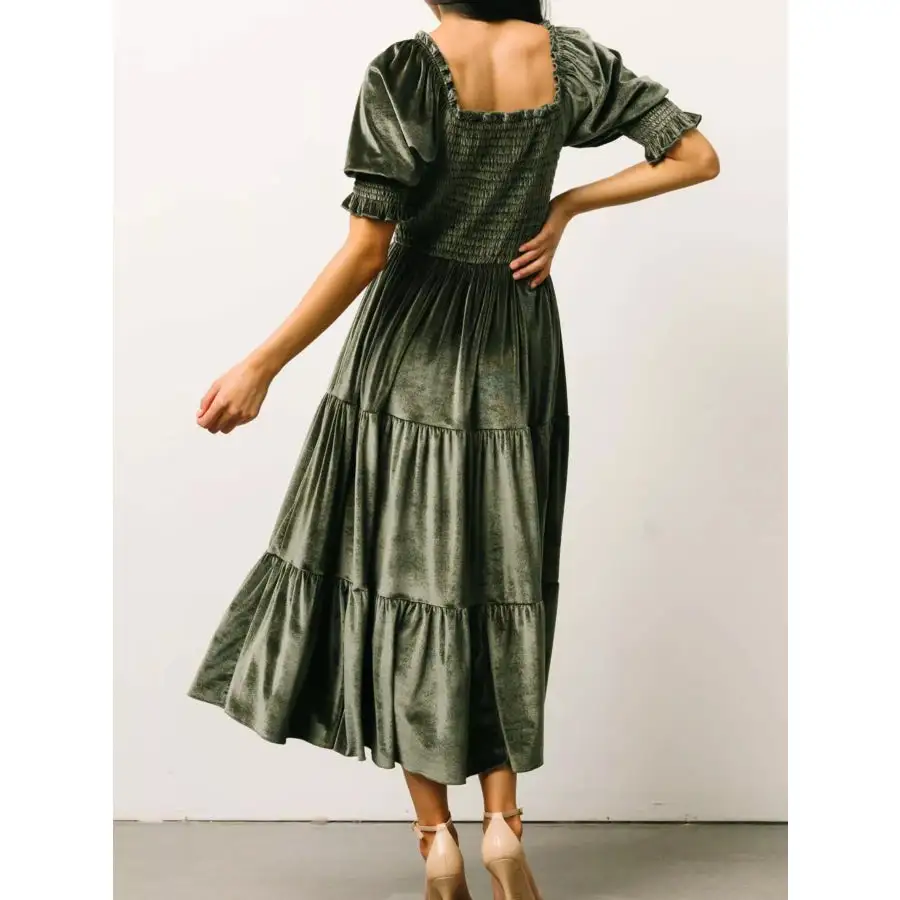 Velvet Smocked Tiered Midi Dress