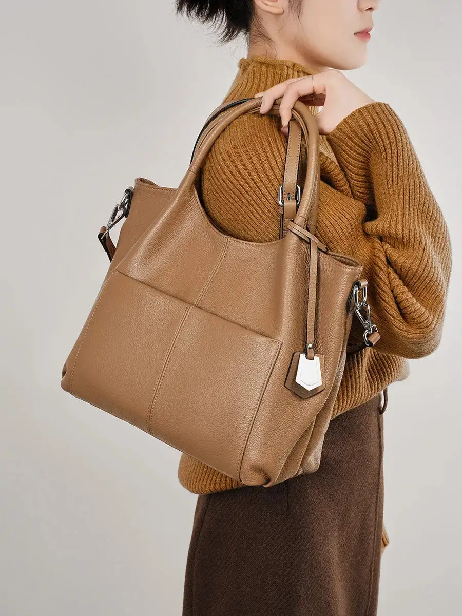Structured Genuine Leather Satchel Bag Elegant